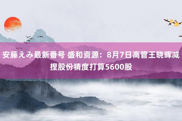 安藤えみ最新番号 盛和资源：8月7日高管王晓晖减捏股份猜度打算5600股